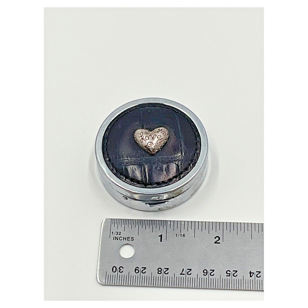 Brighton Vintage‎ Pill Box Black Faux Leather Heart Design